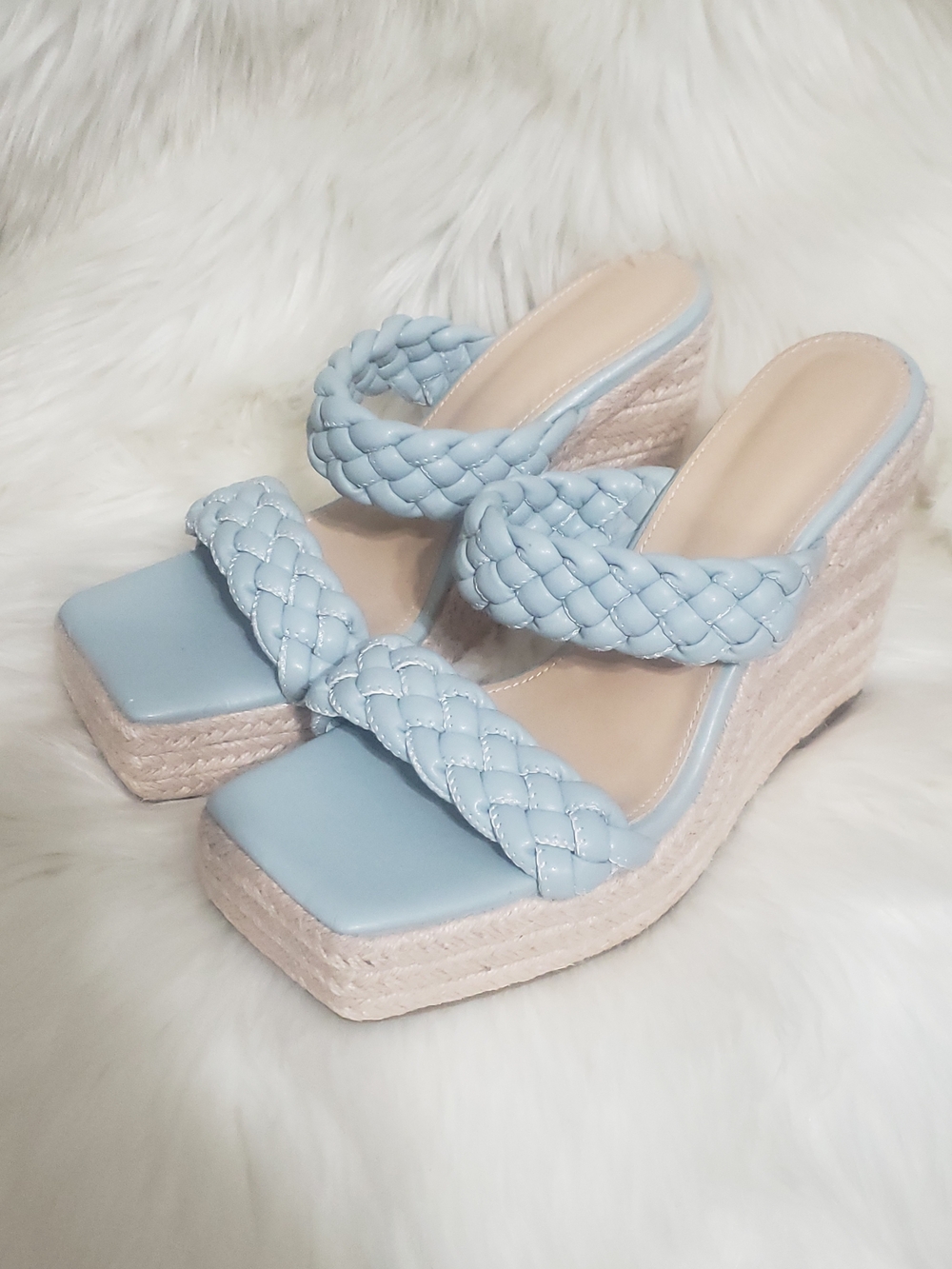 Women’s Braided Platform Wedge Sandals in Light Blue